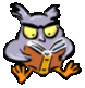 Owl reading a book